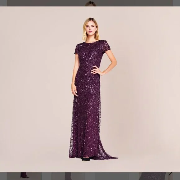 Adrianna Papell | Dresses | Adrianna Papell Scoop Back Sequin Gown Size 8  In Cabernet Style 987460 | Poshmark